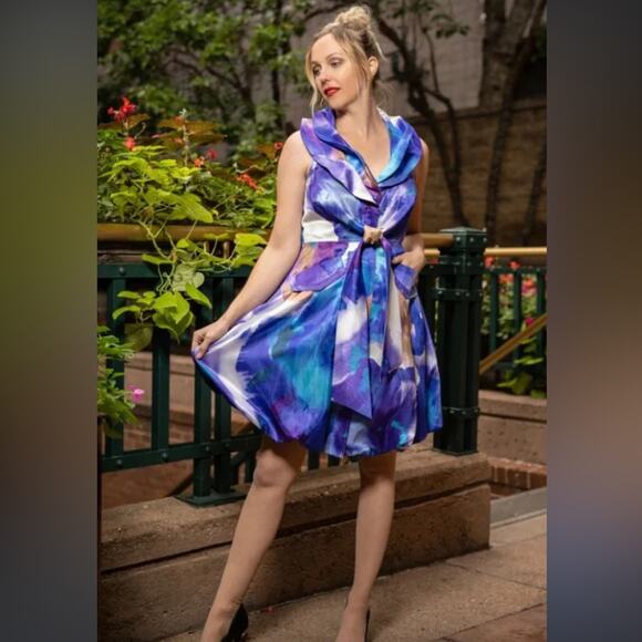 Samuel Dong Dresses & Skirts - Samuel Dong Blue Purple Swirl Bubble Dress sz XS